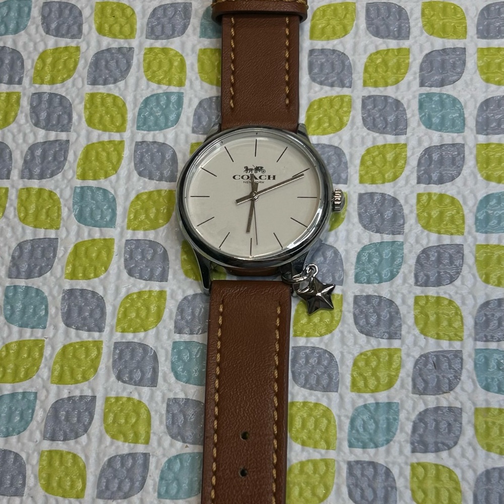 Coach Silver and Brown Watch with Star Charm